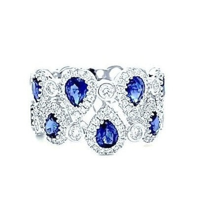 14k White Gold 1.74 Ct Sapphire, 0.83 Ct Diamond Band