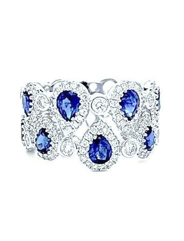 14k White Gold 1.74 Ct Sapphire, 0.83 Ct Diamond Band
