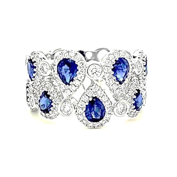 14k White Gold 1.74 Ct Sapphire, 0.83 Ct Diamond Band