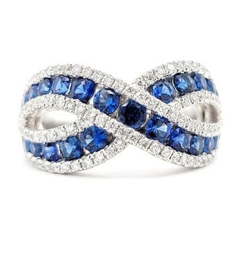 14k White Gold 1.54Ct Sapphire, 0.56Ct Diamond X Ring