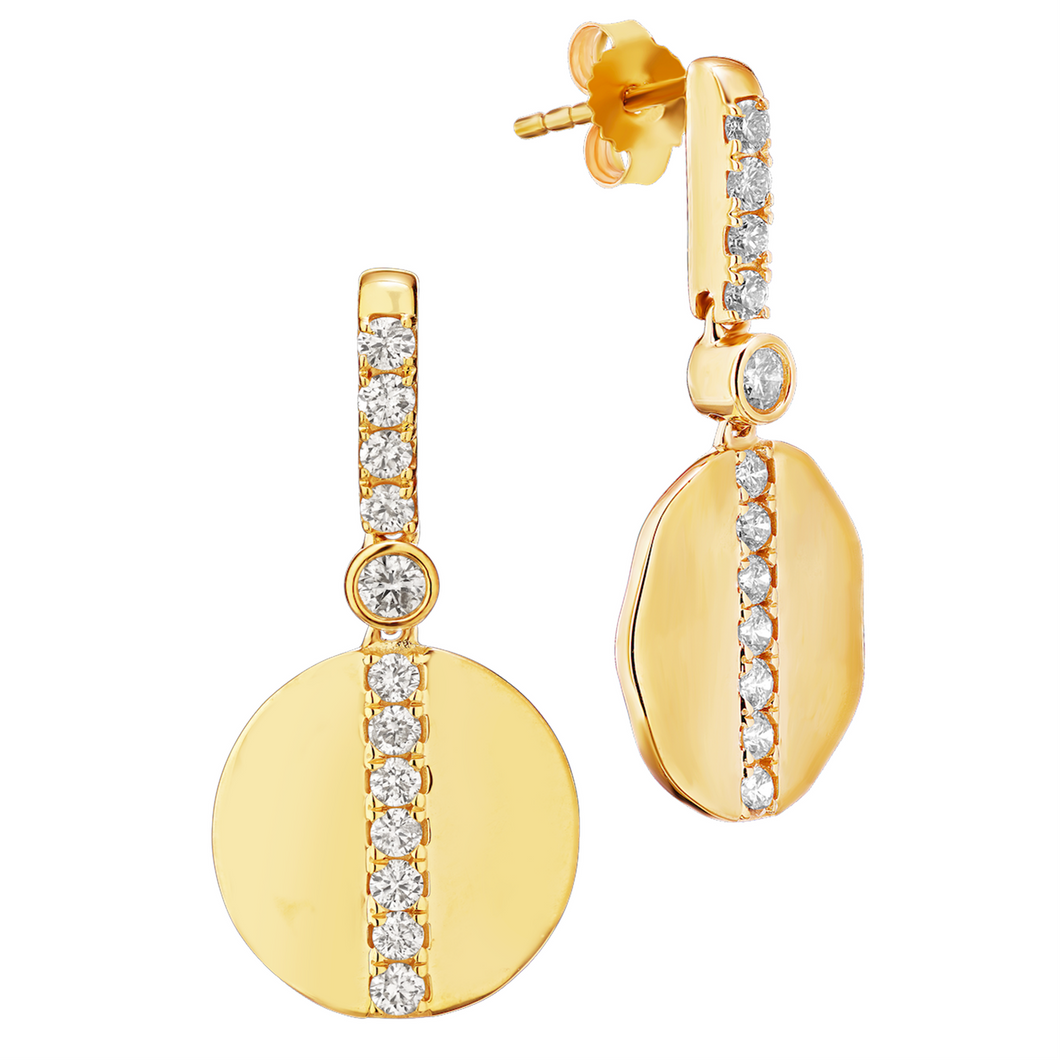 14k Yellow Gold 0.65Ct (22) Diamond Oval Dangle Earring