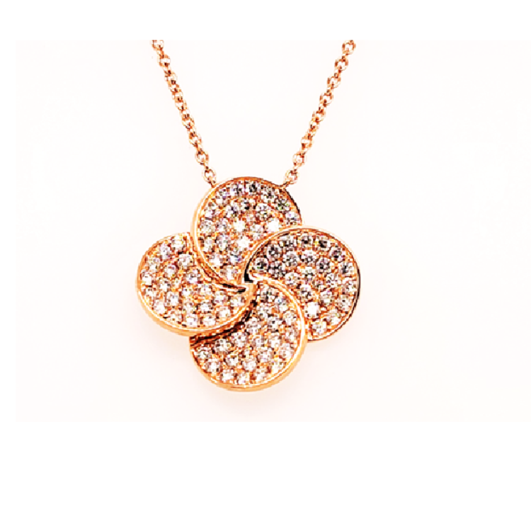 18k Rose Gold 1.77Cts Diamond Clover Necklace