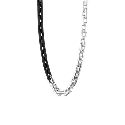 24 Inch Two-Tone Necklace with Polished Sterling Silver and Matte Black Ceramic 7MM Links with Silver Rhodium Finish
