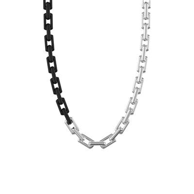 24 Inch Two-Tone Necklace with Polished Sterling Silver and Matte Black Ceramic 7MM Links with Silver Rhodium Finish