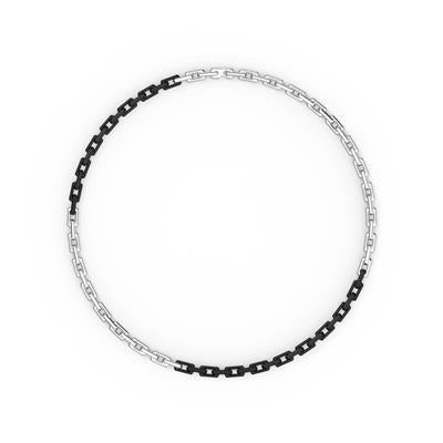24 Inch Two-Tone Necklace with Polished Sterling Silver and Matte Black Ceramic 7MM Links with Silver Rhodium Finish