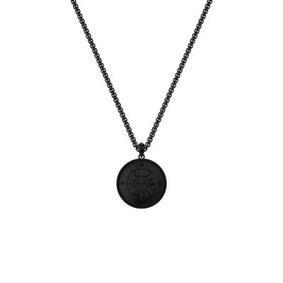 23.6 Inch Black Ruthenium over Sterling Silver Box Chain with 2.7mm Compass Pendant