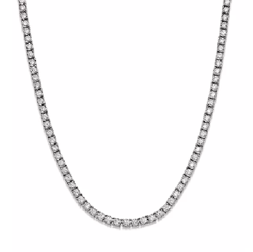 14k White Gold 9.09Ct F/G VS1/2 Lab Grown Diamond Tennis Necklace with 168 Diamonds