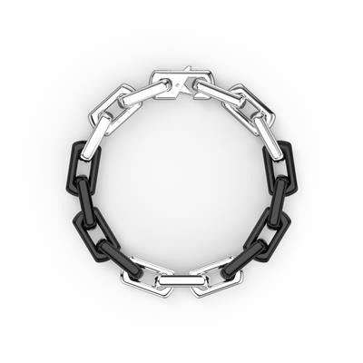 8 Inch On Trend Two-Tone Bracelet with Polished Sterling Silver and Matte Black Ceramic 7MM Links with Silver Rhodium Finish