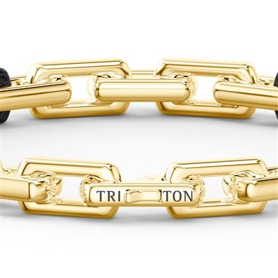 8 Inch Two-Tone Bracelet with Polished 18K Yellow Gold Plating over Sterling Silver an Black PVD 9.5 MM Links with Silver Rhodium Finish