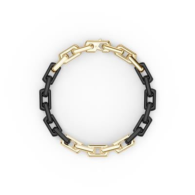 8 Inch Two-Tone Bracelet with Polished 18K Yellow Gold Plating over Sterling Silver an Black PVD 9.5 MM Links with Silver Rhodium Finish