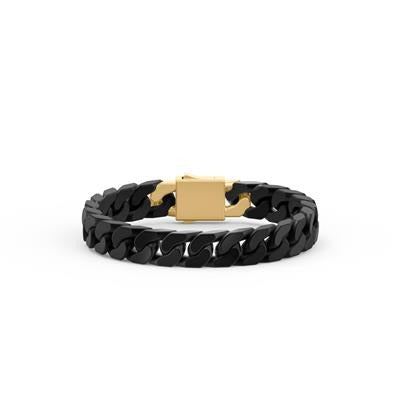 8 Inch Cuban Link Black Ceramic Bracelet with 10MM Links and 18K Yellow Gold Over Sterling Silver Clasp