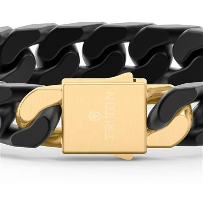 8 Inch Cuban Link Black Ceramic Bracelet with 10MM Links and 18K Yellow Gold Over Sterling Silver Clasp