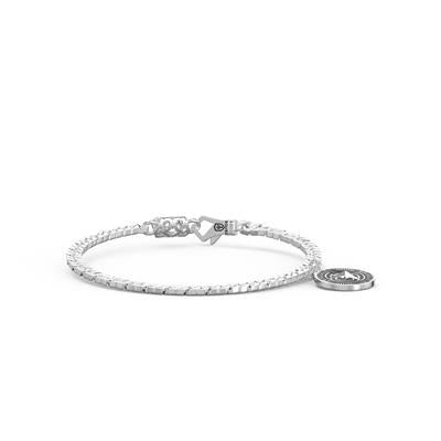 8 Inch Sterling Silver Curb Link Bracelet with 16x3 Silver Compass Charm and Silver Rhodium Finish