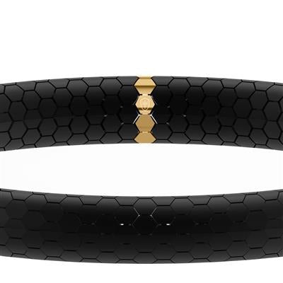 8.0 Inch Honeycomb Ceramic Stretch Bracelet with Matte Black and Gold Plated Accents