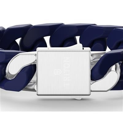 8 Inch Cuban Link Blue Ceramic Bracelet with 13.5MM Links and Sterling Silver Clasp