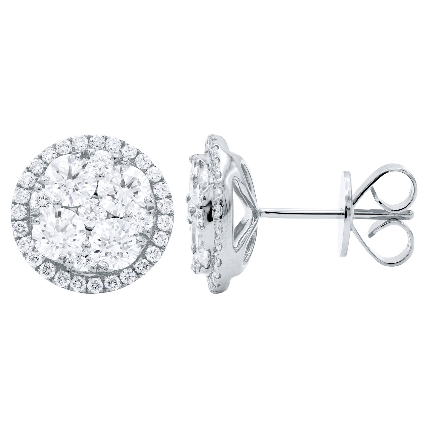 14k White Gold 2.00Ct Diamond Cluster Earring with 72 Diamonds Total