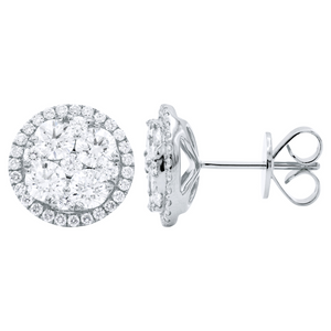 14k White Gold 2.00Ct Diamond Cluster Earring with 72 Diamonds Total