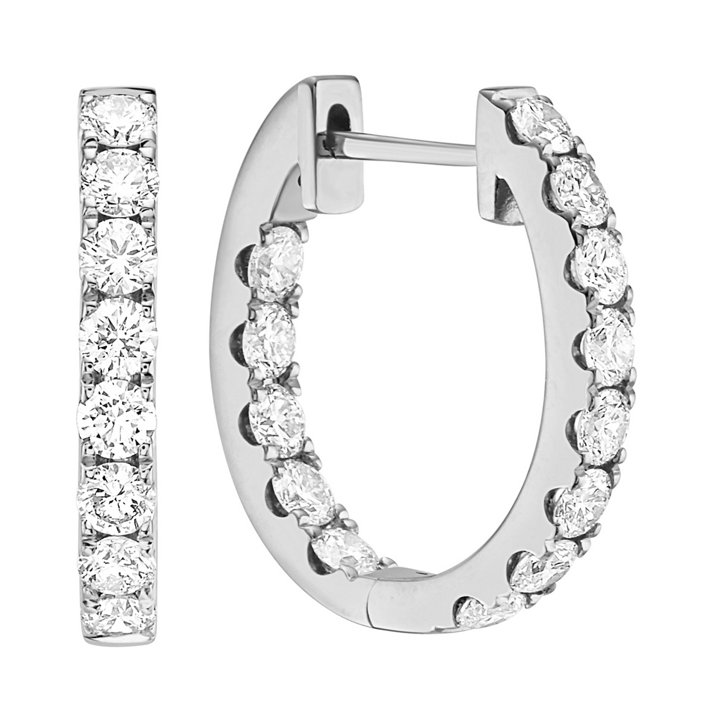 14K White Gold 1.45Ct Diamond Hoop Earring