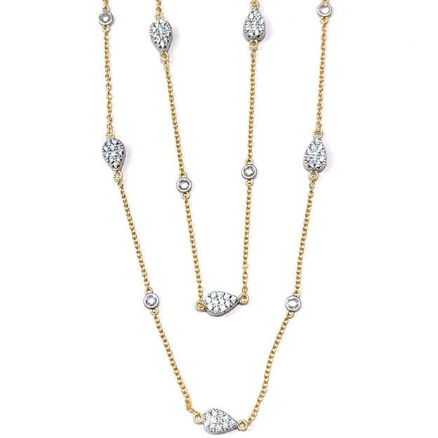 Sterling Silver 14k Gold Plated City Petals Long Station Necklace 36 Inch Long
