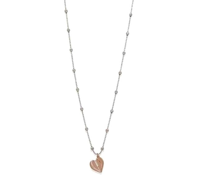 sterling silver rhodium plated, rose gold heart necklace 34 Inch
