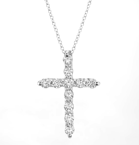 14Kt White Gold 1.00Ct Lab Grown Diamond Cross with 11 Diamonds