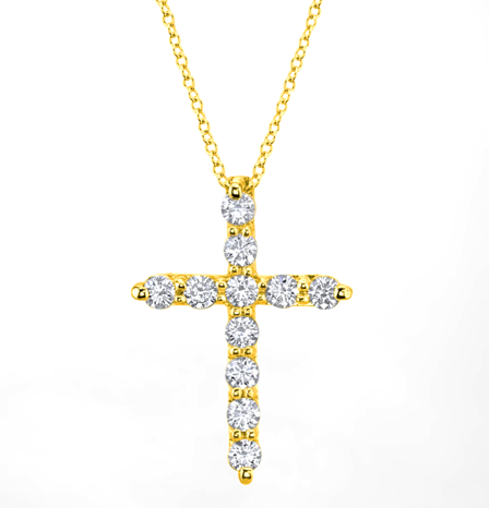 14k Yellow Gold 1.10Ct Lab Grown Diamond Cross with 11 Diamonds