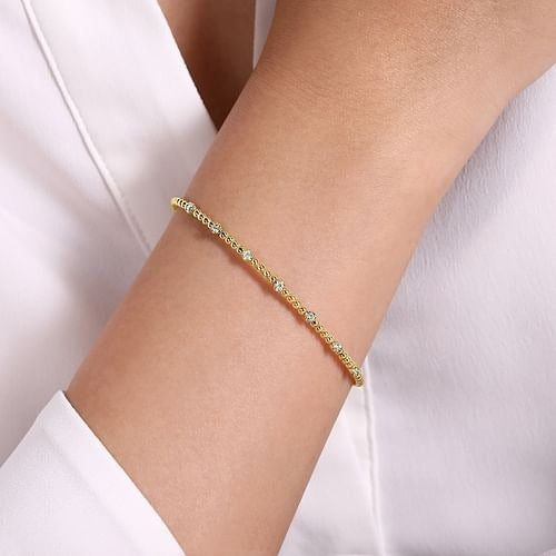 14k Yellow Gold Bujukan Bead Bangle with 0.21Ct Diamonds