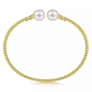 14K Yellow Gold Bujukan Pearls Split Bangle