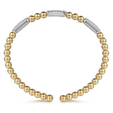Load image into Gallery viewer, 14K White and Yellow Gold 0.51Ct Diamond Pave Three Station Bar Bujukan Beads Split Bangle Bracelet
