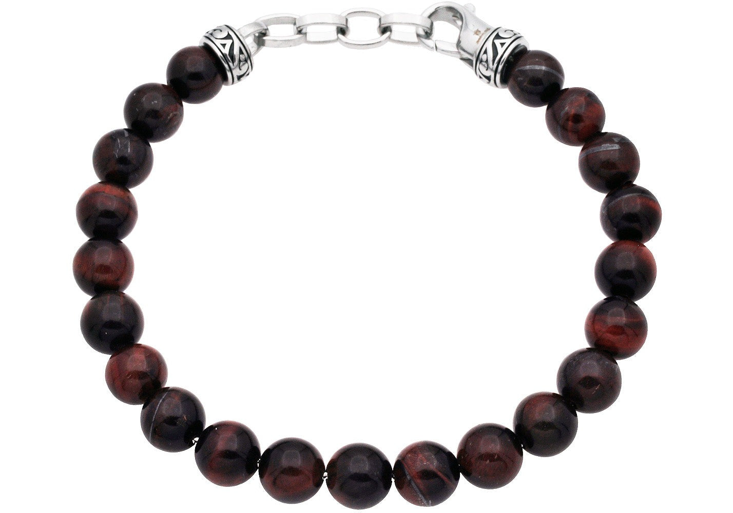 Men's Genuine 8mm Red Tiger Eye Bead Stainless Steel Bracelet