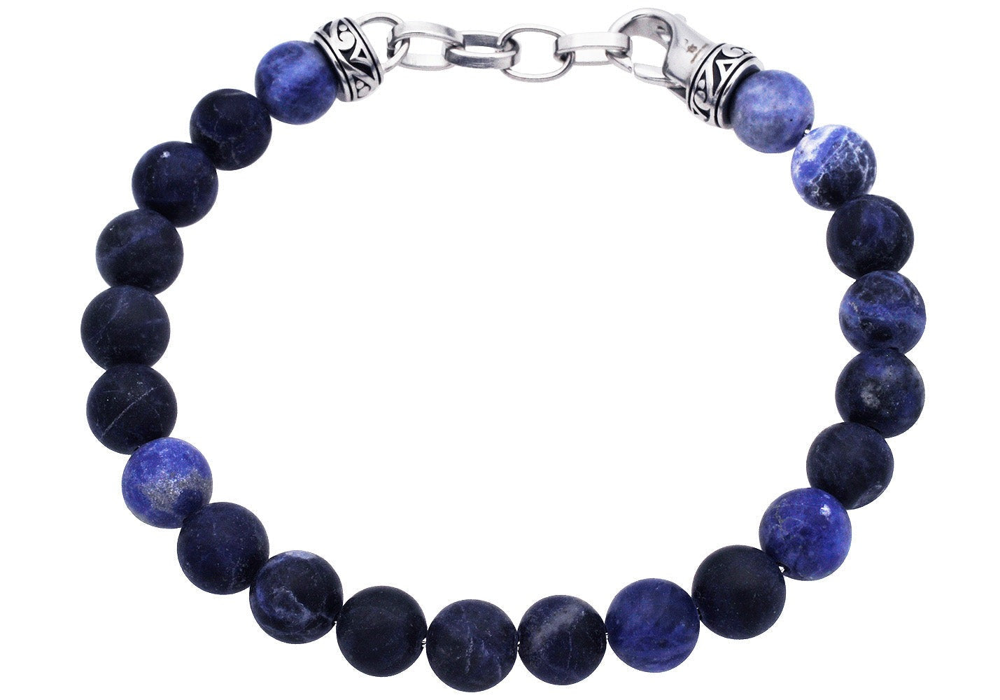 Stainless Steel 8mm Mens Sodalite Beaded Bracelet