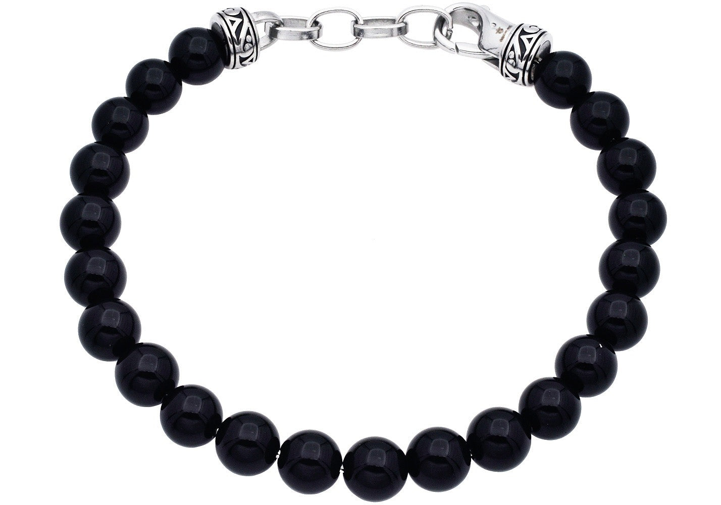 Men's Genuine 8mm Onyx Stainless Steel Beaded Bracelet
