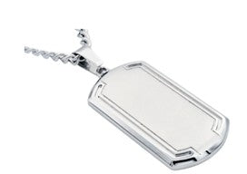 Stainless Steel Mens Dog Tag Pendant with Beveled Edge and Chain