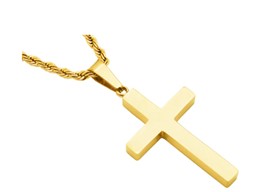 Stainless Steel Mens Gold Plated Cross with 24 Inch Rope Chain