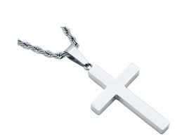 Stainless Steel Mens Cross Pendant with 24" Rope Chain