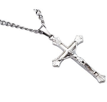 Stainless Steel Mens Crucifix Pendant with 24 Inch Curb Chain