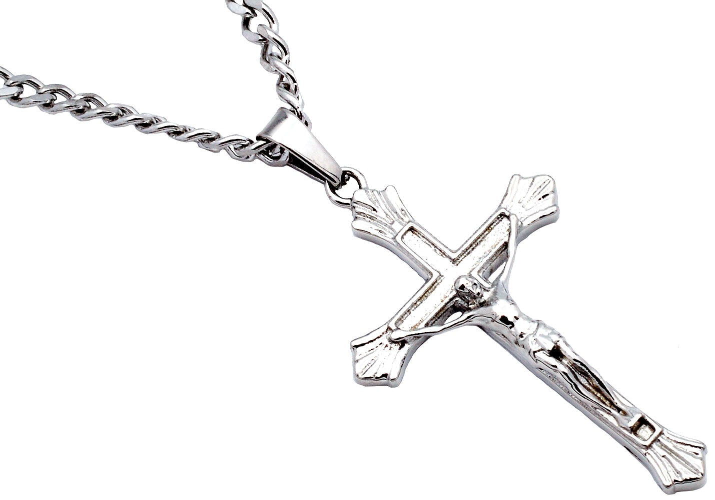 Stainless Steel Mens Crucifix Pendant with 24 Inch Curb Chain