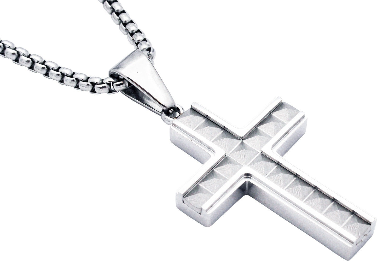 Men's Stainless Steel Cross Pendant Necklace With 24 Inch Round Box Chain