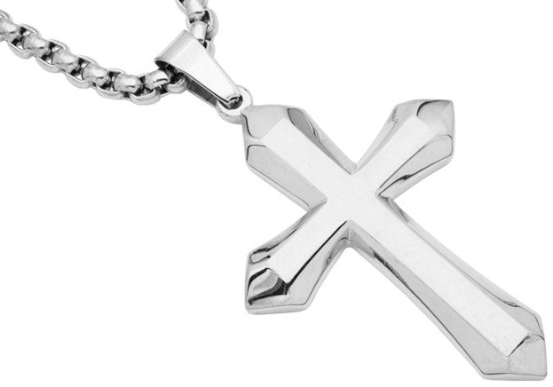 Men's Stainless Steel Cross Pendant Necklace With 24 Inch Round Box Chain