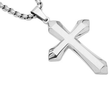 Men's Stainless Steel Cross Pendant Necklace With 24 Inch Round