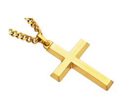 Stainless Steel Mens Gold Plated Cross with 24 Inch Curb Chain