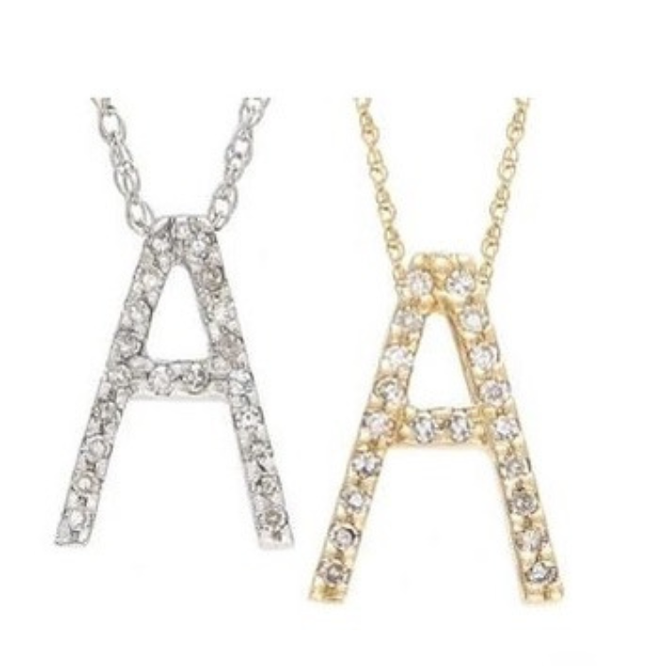14k Diamond Initial Pendants. Available in White or Yellow Gold