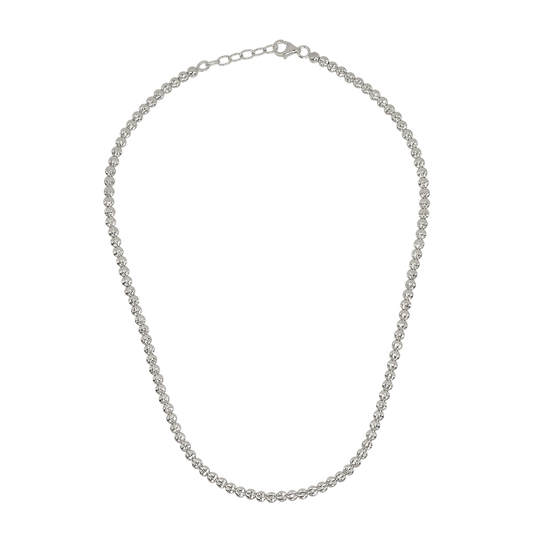 Sterling Silver 4MM Beaded Necklace, available in Rhodium Plate and Gold Plate