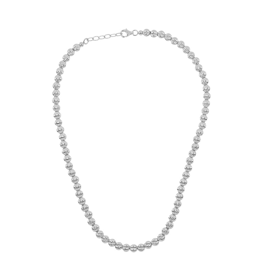 Sterling Silver Rhodium Plated 6mm Beaded Necklace