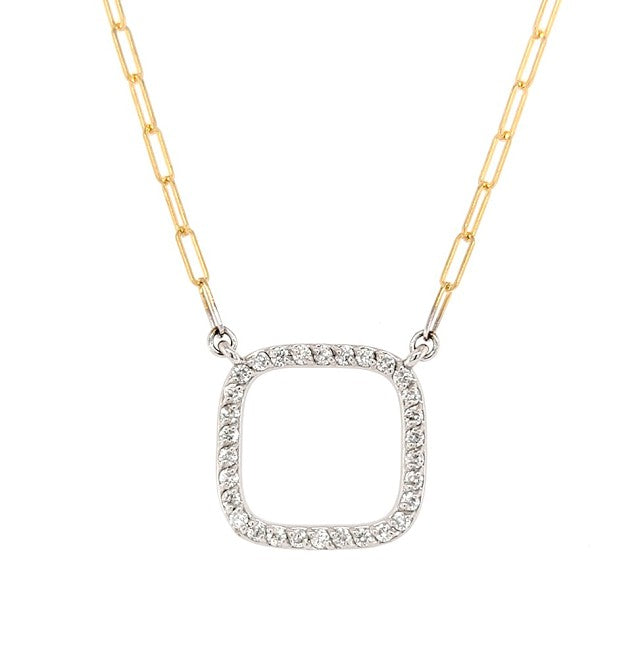 14k Yellow and White Gold 0.27Ct Diamond Square Necklace with 30 Diamonds