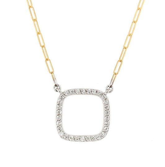 14k Yellow and White Gold 0.27Ct Diamond Square Necklace with 30 Diamonds