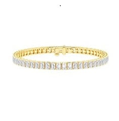 14k Yellow Gold 7.16ct Emerald Cut Lab Grown Diamond Bracelet with 49 Diamonds