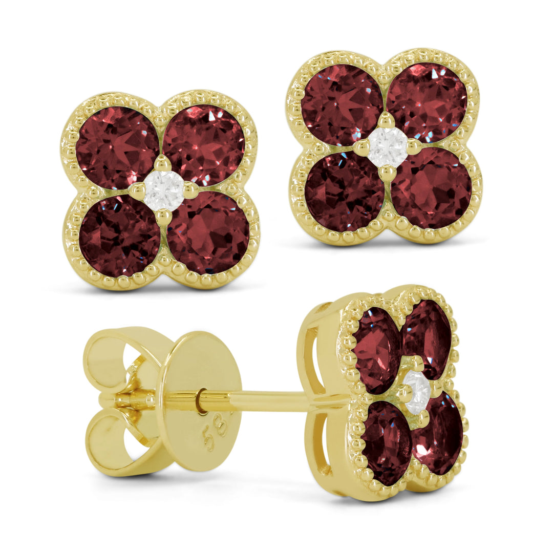 14k Yellow Gold 1.26Ct Garnet, 0.03Ct Diamond Earring