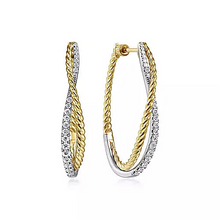 Load image into Gallery viewer, 14k White and Yellow Gold 0.62Ct Diamond Twist Hoop Earring
