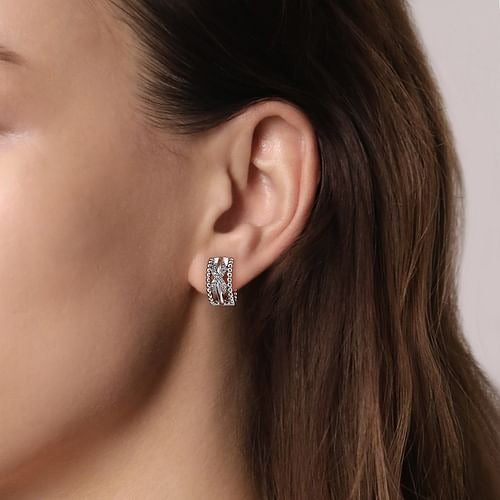 Gabriel Sterling Silver 14MM Twisted Bujukan Huggie Earrings with 0.25Ct White Sapphires